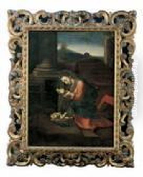 Madonna Das Kind Anbetend. Oil Painting by Correggio, (Antonio Allegri)