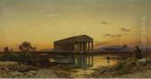 Temple Of Neptune At Sunset, Paestum, Italy Oil Painting by Hermann David Solomon Corrodi