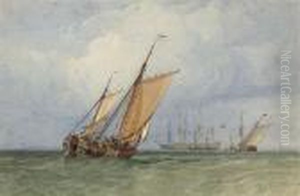 Shipping At Sea In A Light Breeze Oil Painting by John Sell Cotman