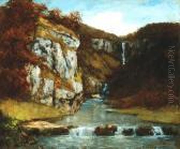 The
Waterfall Oil Painting by Gustave Courbet