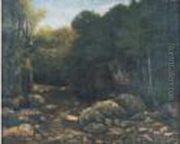 Sous Bois Avec Une Riviere, Vers 1873 Oil Painting by Gustave Courbet