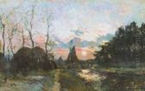 Riviergezicht Bij Schemering Oil Painting by Frans Courtens