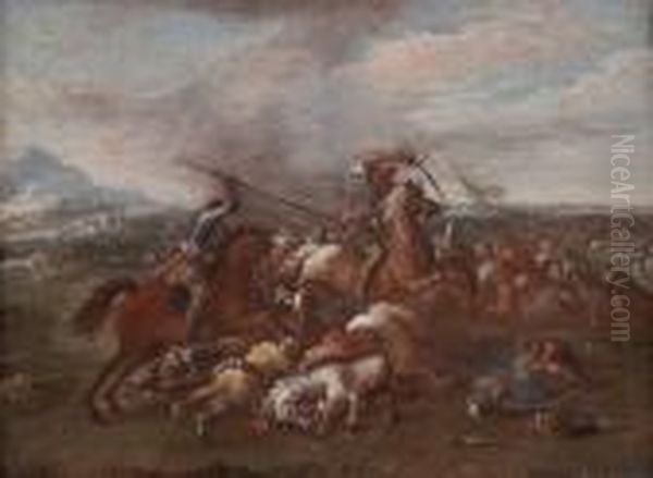 Reitergefecht Oil Painting by Jacques Courtois Le Bourguignon