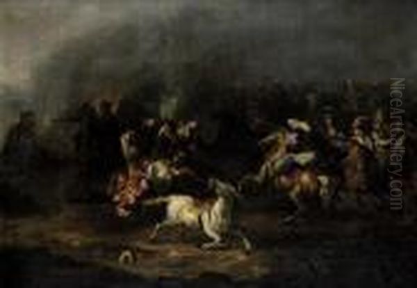 Reitergefecht Oil Painting by Jacques Courtois Le Bourguignon