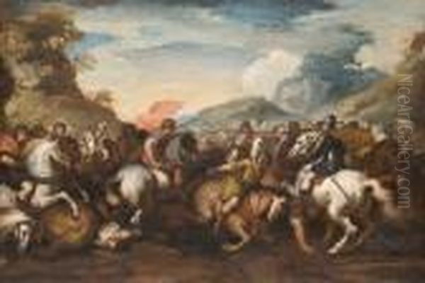 Scontro Di Cavallerie Cristiana E Turca Oil Painting by Jacques Courtois Le Bourguignon