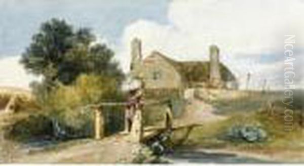 A Washerwoman Returning To A Cottage Oil Painting by David I Cox