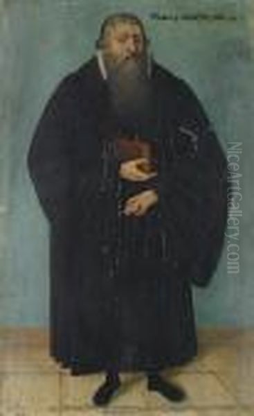 Portrait Of Nicolas Gageteufel, 
Small-full-length, Standing In Black Costume And Holding A Book Oil Painting by Lucas The Elder Cranach