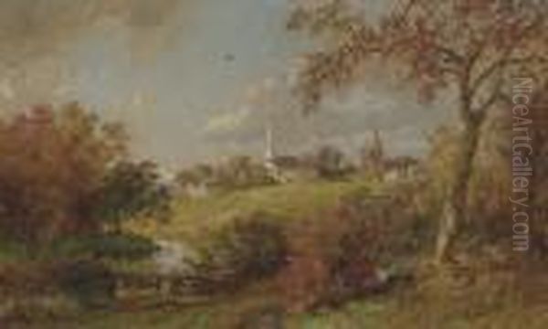 Back Of The Village, Hastings-on-hudson, New York Oil Painting by Jasper Francis Cropsey