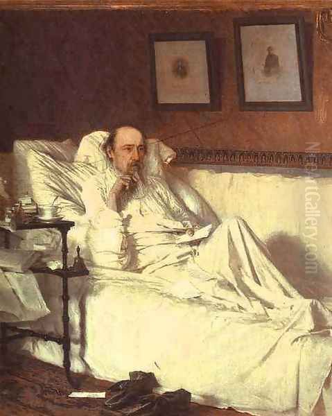 Nikolay Nekrasov in the Period of 'Last Songs' Oil Painting by Ivan Nikolaevich Kramskoy