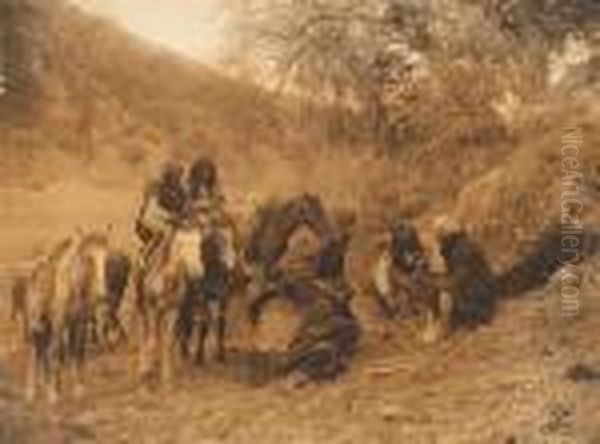 Story Telling, Apache Oil Painting by Edward Sherrif Curtis