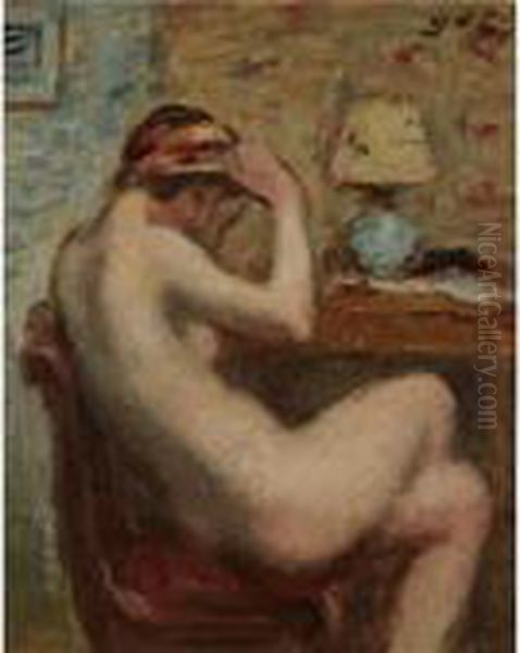 Femme Nue Assise Oil Painting by Georges dEspagnat