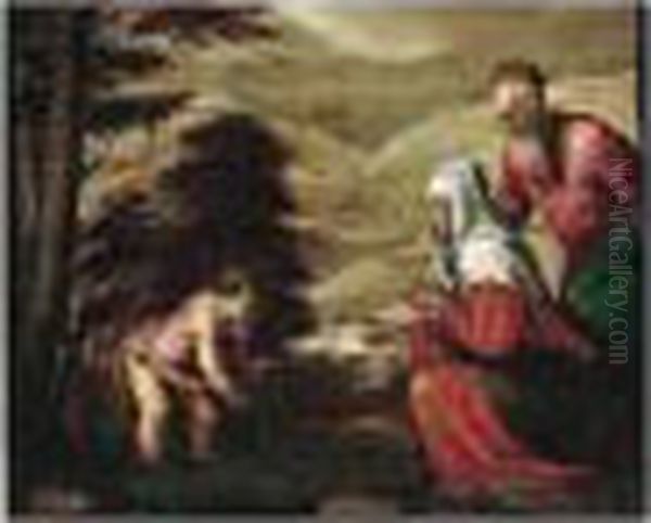 The Infant Saint John The Baptist Taking Leave Of His Parents Oil Painting by Jacopo Bassano (Jacopo da Ponte)