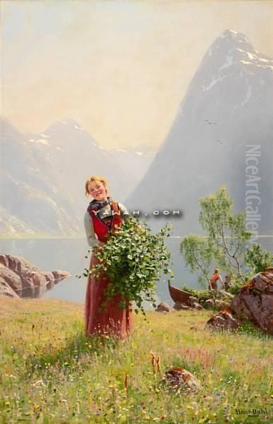 Hoyet Baeres I Land Olje Pa Lerret Oil Painting by Hans Dahl