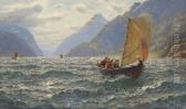 Heitere Segelpartie In
 Norwegischem Fjord. Oil Painting by Hans Dahl