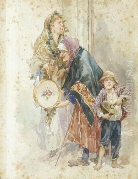 Saltimbanchi Gitani Oil Painting by Edoardo Dalbono