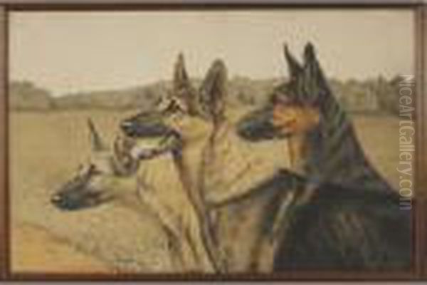 Trois Bergers Allemands Oil Painting by Leon Danchin