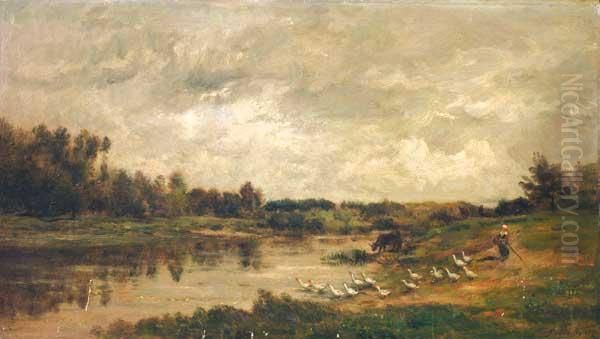 Paisaje Con Gansos
 Oleo Sobre Tabla Oil Painting by Charles-Francois Daubigny