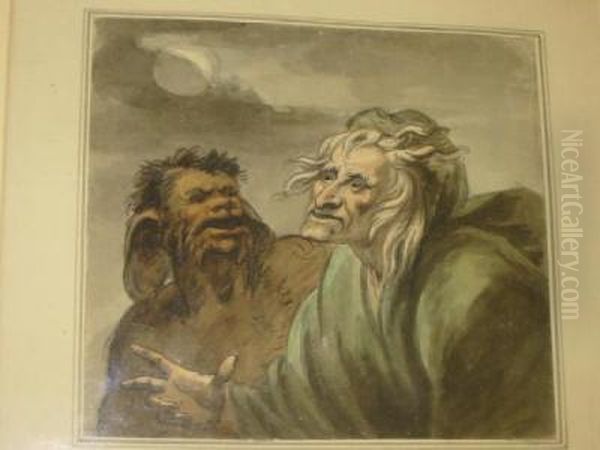 Two Figures By Moonlight Oil Painting by Honore Daumier