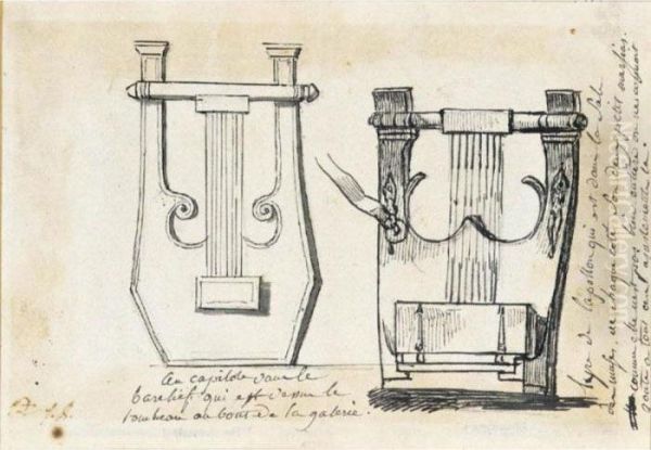 Two Studies Of Lyres After The Antique Oil Painting by Jacques Louis David