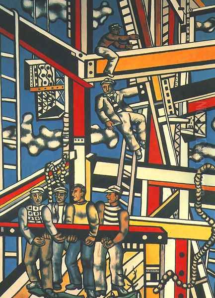 Builders Oil Painting by Fernand Leger