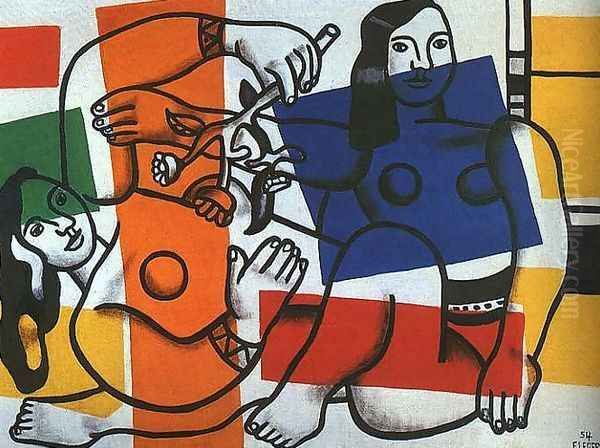 Two Women Holding Flowers Oil Painting by Fernand Leger