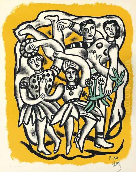 Les Danseuses (Fond Jaune) Oil Painting by Fernand Leger