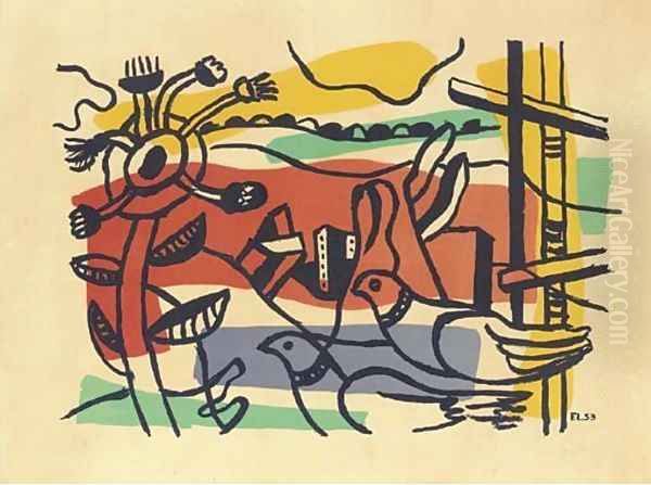 Composition aux deux Oiseaux Oil Painting by Fernand Leger