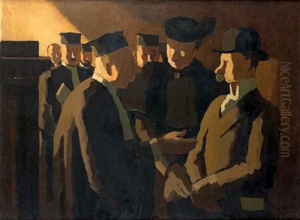 Avocats Et Clients Au Palais De Justice, 1936
 Huile Sur Toile, Signee Et Datee < 1936 > En Bas A Droite Oil Painting by Pierre De Belay