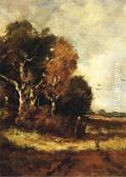 On A Country Path Oil Painting by Theophile Emile Achille De Bock