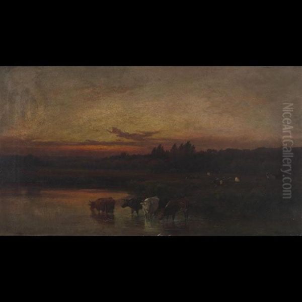 The Banks Of The Thames - Cookham Meadows Oil Painting by Alfred de Breanski