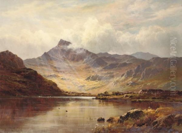 Snowdon From Llyn Lydon Oil Painting by Alfred de Breanski