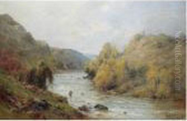 The Golden Valley, Fishing On The Dee Oil Painting by Alfred de Breanski