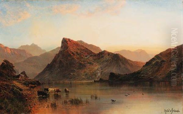 The Glydwr Mountains, Snowdon Valley, Wales Oil Painting by Alfred de Breanski