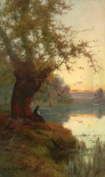 Burnham Beeches Oil Painting by Alfred Fontville De Breanski