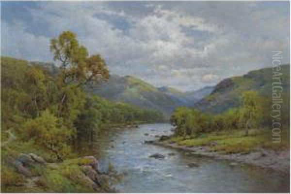 The English Lakes, The Derwent At Borrowdale, Cumberland Oil Painting by Alfred Fontville De Breanski