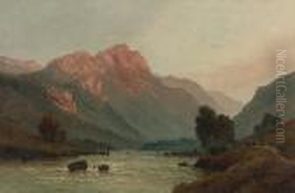 On A Perthshire River Oil Painting by Alfred Fontville De Breanski