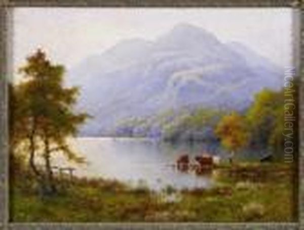 Evening On The Trossachs, Loch Achray N.b Oil Painting by Alfred Fontville De Breanski
