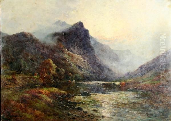 A Highlandtorrent Oil Painting by Alfred Fontville De Breanski