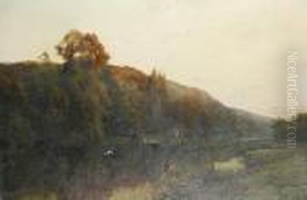 Cliveden Woods At Sunset Oil Painting by Alfred Fontville De Breanski