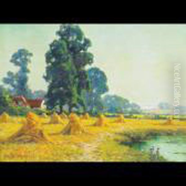 An August Morning Oil Painting by Alfred Fontville De Breanski