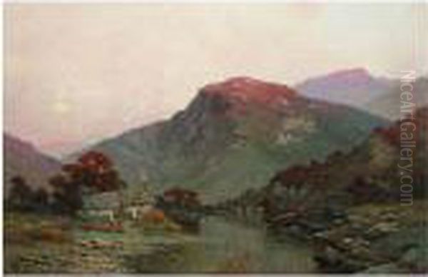 A Farm In The Scottish Highlands Oil Painting by Alfred Fontville De Breanski