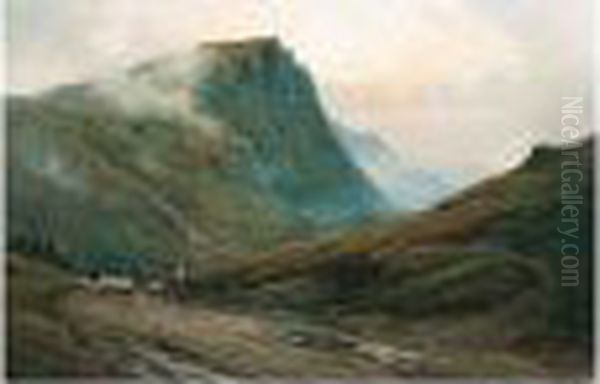 A Highland Road Oil Painting by Alfred Fontville De Breanski