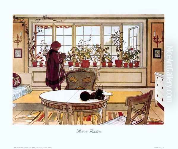 Flower Window Oil Painting by Carl Larsson