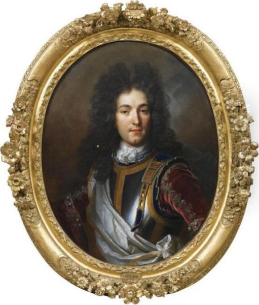 Portrait Of A Nobleman, Half Length, Wearing Armour Oil Painting by Nicolas de Largillierre