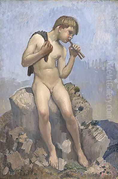 Boy with pipes (The young shepherd) Oil Painting by George Lambert