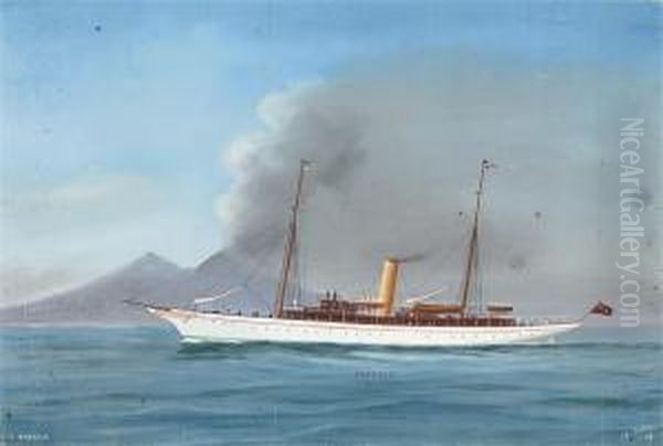 The British Steam Yacht 
Emerald
 In Neapolitanwaters Oil Painting by Antonio de Simone