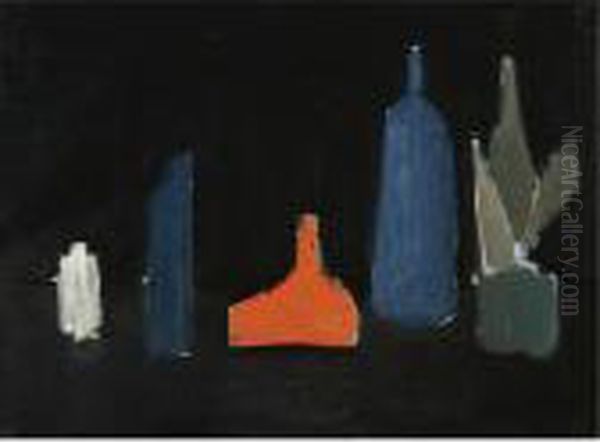 Cinq Bouteilles Oil Painting by Nicolas De Stael