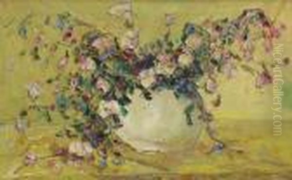 Bouquet De Roses Oil Painting by Vladimir De Terlikowski