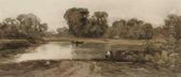 View Of A River, Evening Oil Painting by Peter de Wint
