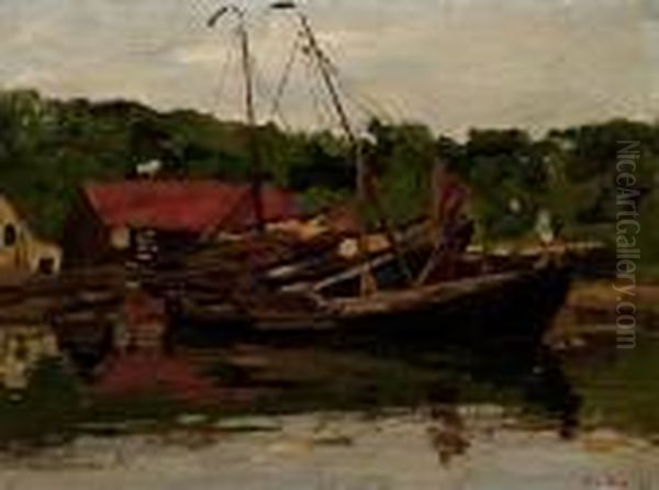Moored Boats Oil Painting by Willem de Zwart